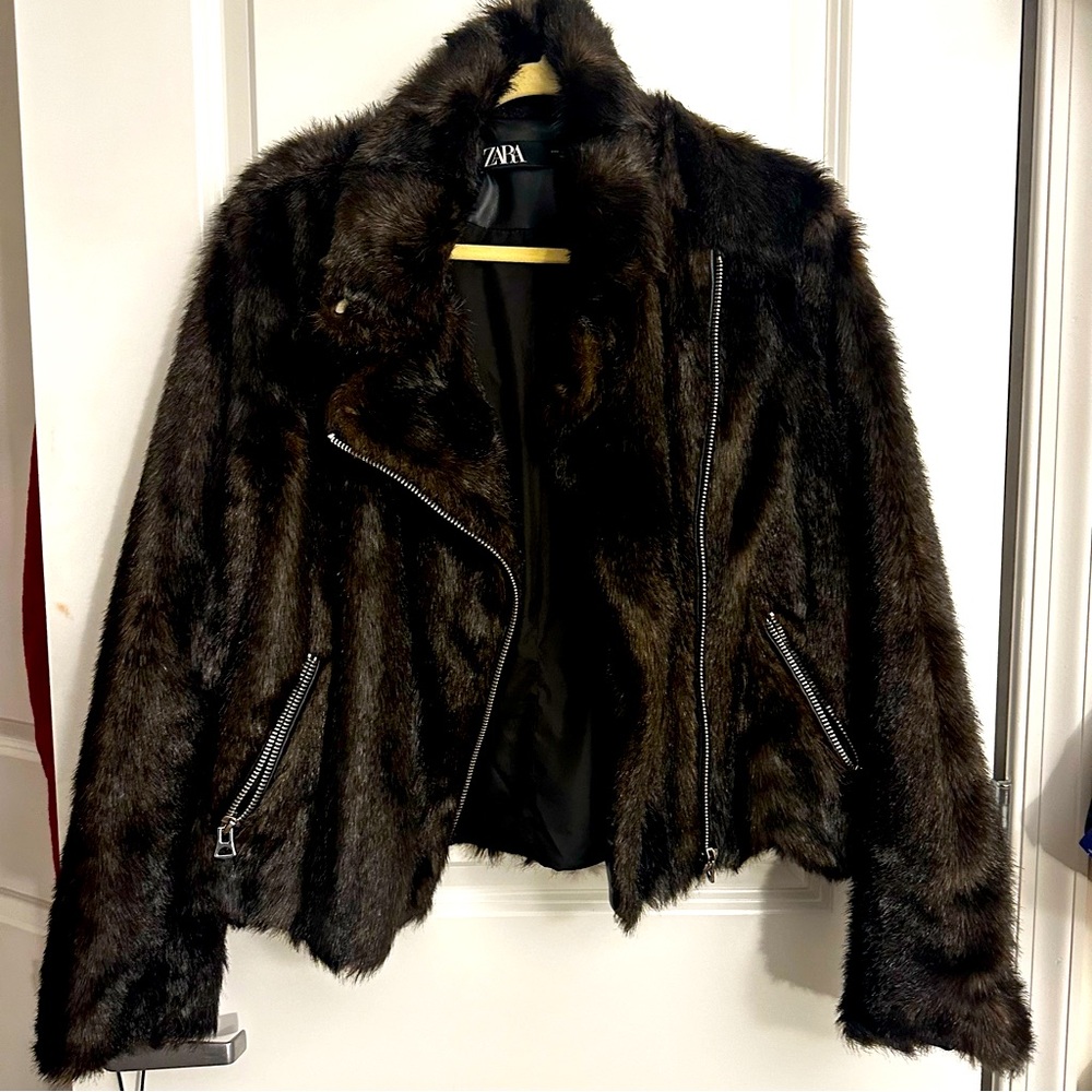 Size L faux fur moto jacket